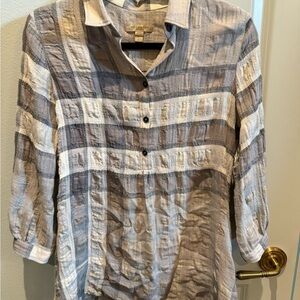 Burberry Gray and White Plaid Casual Shirt